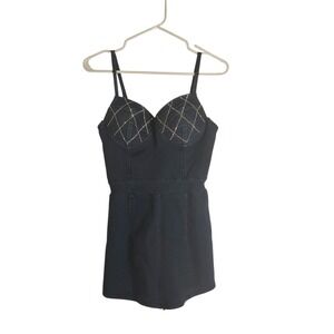 Haute Monde Denim Bustier Top Sparkle Rhinestone Strappy Mini Dress Women's S
